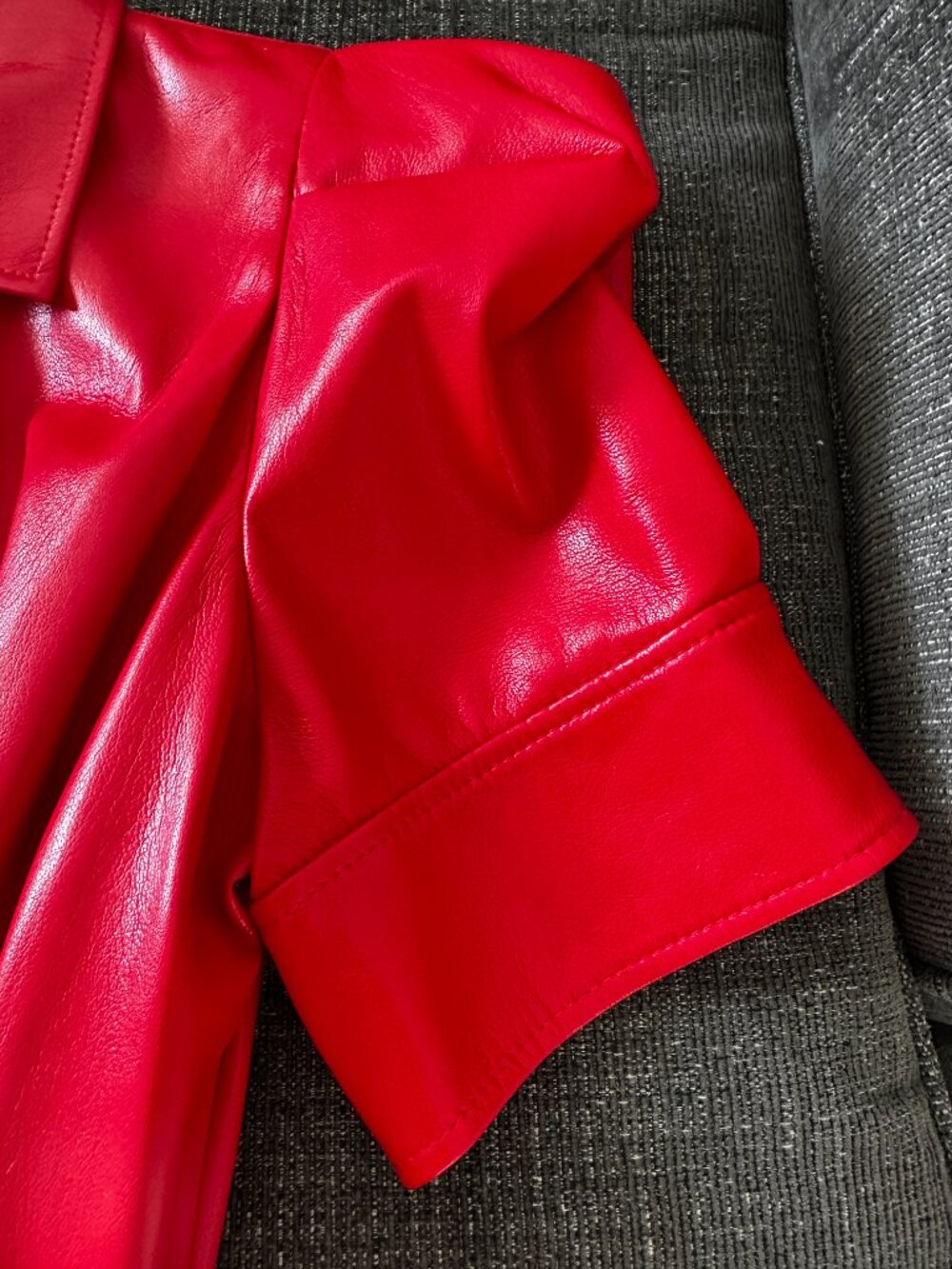 Alice + Olivia Short Sleeve Faux Leather Red Dress - Picture 4 of 10